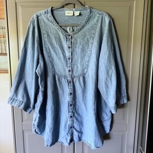 The Vermont Country Store Denim Plus 3/4 Sleeve Tunic Top, Light Wash, 2X